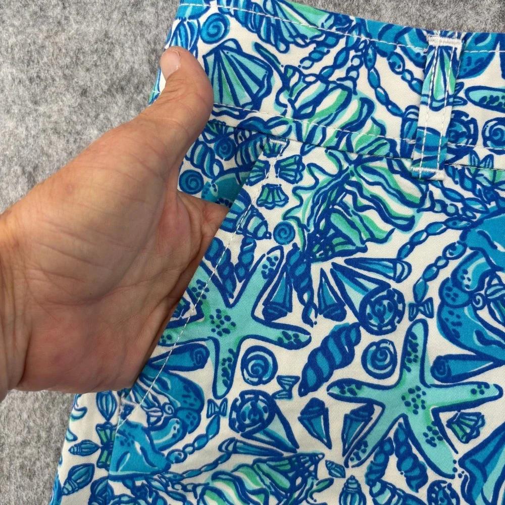 Lilly Pulitzer Callahan Shorts Blue Green Seashell Starfish Nautical Print SZ 0